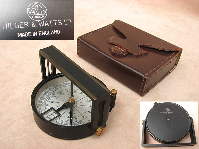 Vintage Hilger & Watts handle compass/clinometer with leather case